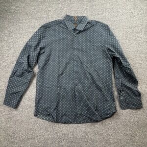 BOSS Mens XL Navy Geometric Print Button Front Shirt Long Sleeve